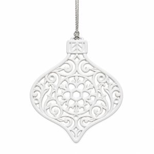 White Filigree Bauble Openwork Hanging Ornament-kws18278