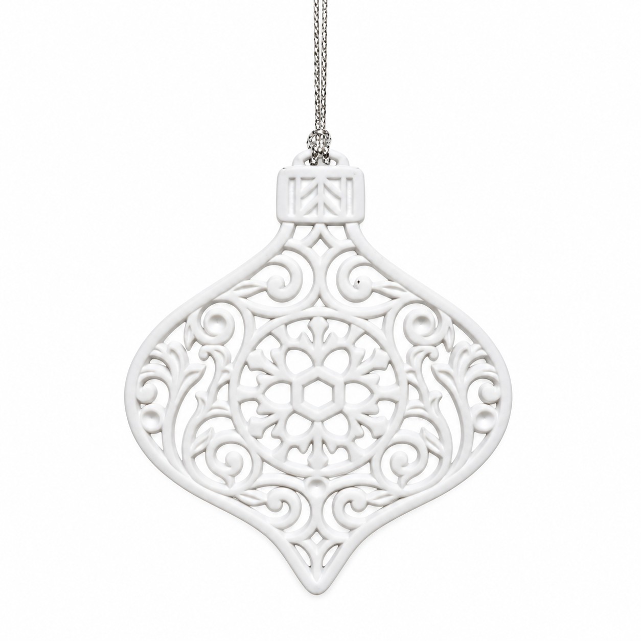 White Filigree Bauble Openwork Hanging Ornament-kws18278 White Filigree Bauble Openwork Hanging Ornament-kws18278