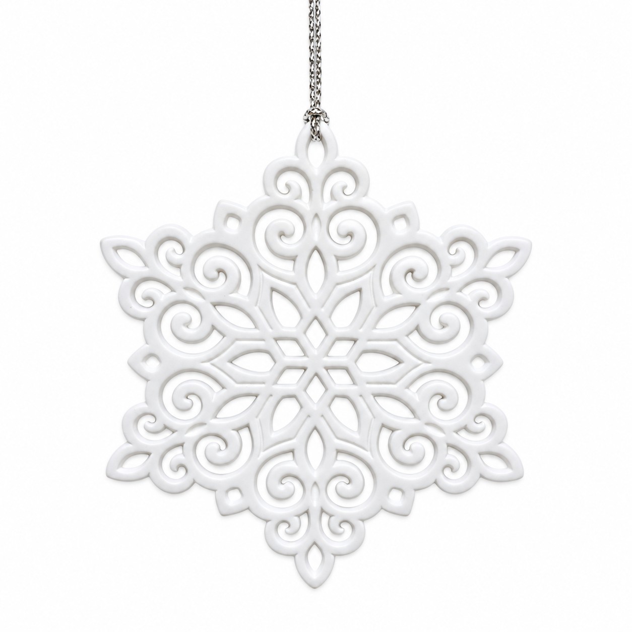 White Scrollwork Snowflake Hanging Ornament-kws18281 White Scrollwork Snowflake Hanging Ornament-kws18281