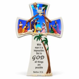 With God Matthew 19:26 Nativity Cross-kws19002 white