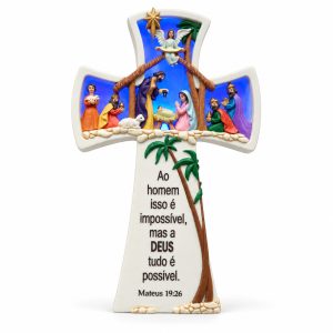 Portuguese Matthew 19:26 Nativity Cross-kws19003 white