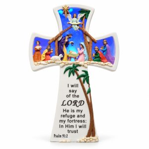Psalm 91:2 Nativity Scripture Cross-kws19004 white
