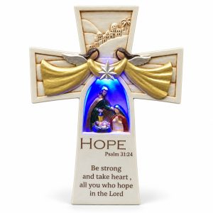 Hope Psalm 31:24 LED Nativity Cross-kws19047 white