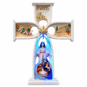 Gold-Accent Faith Madonna LED Tabletop Cross-kws19049
