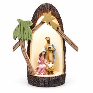 Lighted Palm Tree Nativity Stable Figurine-kwa17002 white square