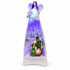 Lighted Angel with Bethlehem Star Nativity Scene-kws17016 white square