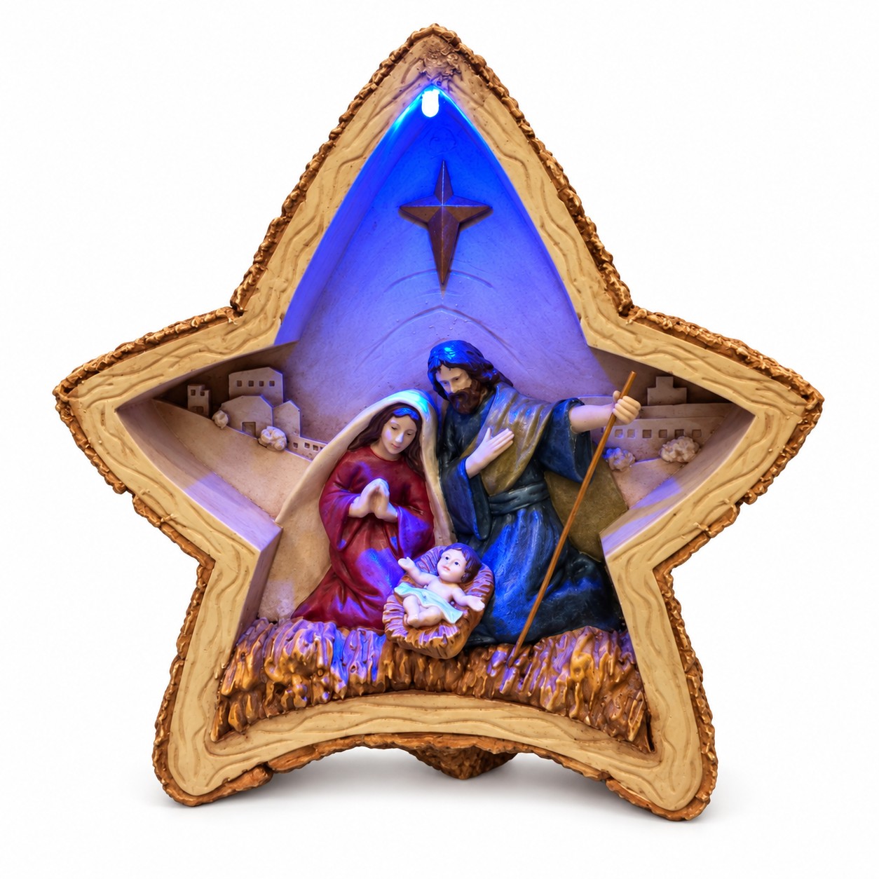 Blue Lighted Star-Shaped Nativity Scene-kws17235 Blue Lighted Star-Shaped Nativity Scene-kws17235